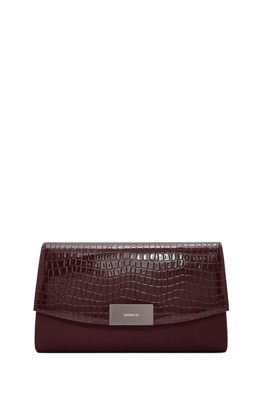 Women's Claret Red Chain Strap Patterned Clutch Bag