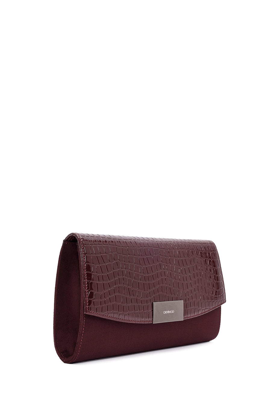Women's Claret Red Chain Strap Patterned Clutch Bag
