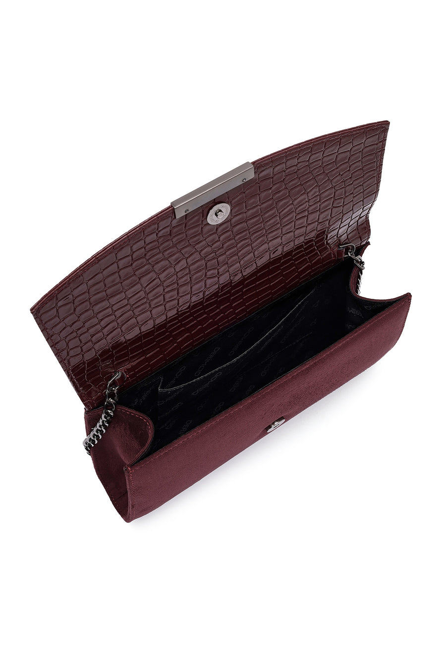 Women's Claret Red Chain Strap Patterned Clutch Bag