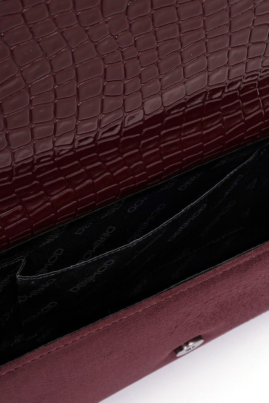Women's Claret Red Chain Strap Patterned Clutch Bag