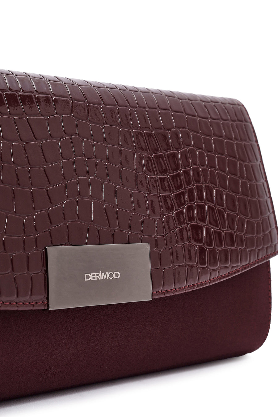 Women's Claret Red Chain Strap Patterned Clutch Bag