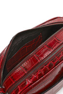 Women's Burgundy Printed Mini Leather Crossbody Bag | Derimod