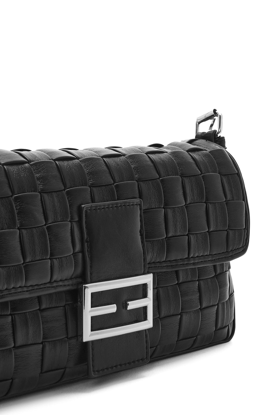 Women's Black Knitted Patterned Long Strap Shoulder Bag