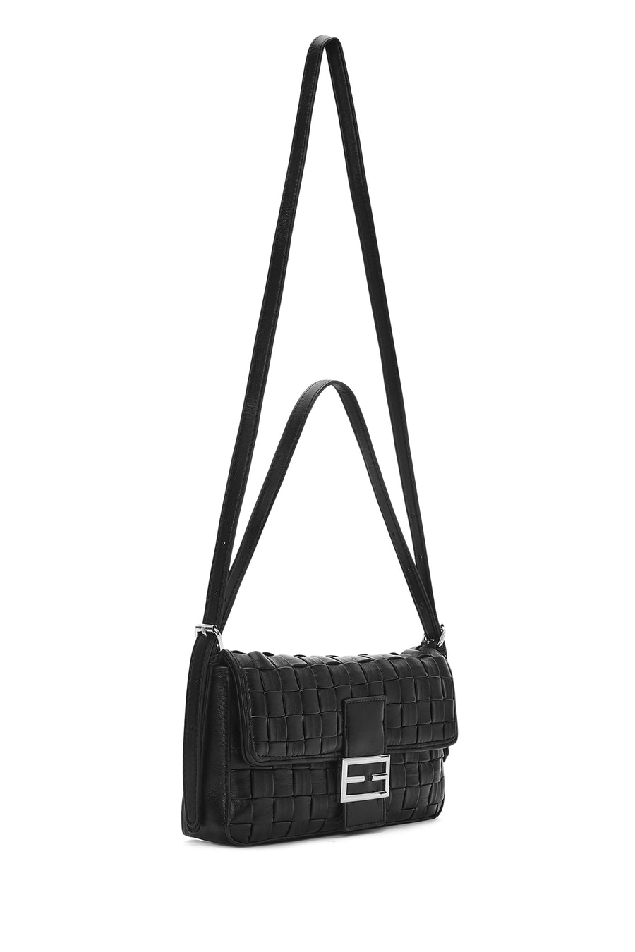 Women's Black Knitted Patterned Long Strap Shoulder Bag
