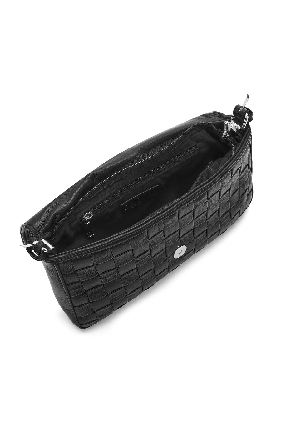 Women's Black Knitted Patterned Long Strap Shoulder Bag
