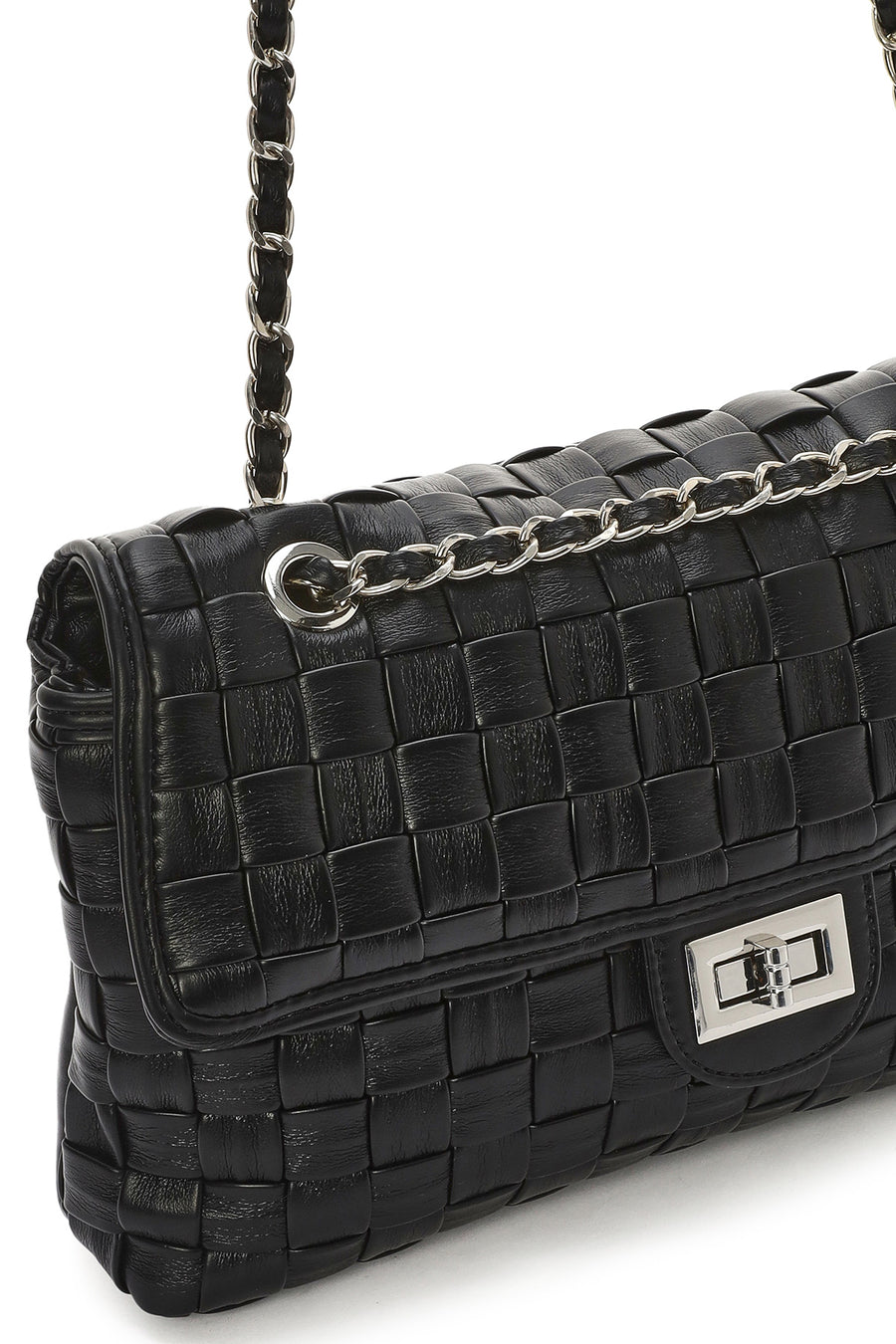 Women's Black Braided Chain Shoulder Bag