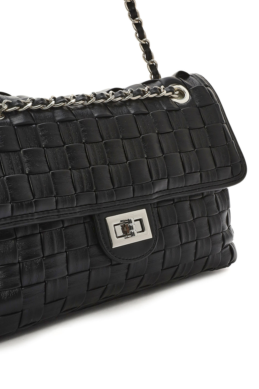Women's Black Braided Chain Shoulder Bag
