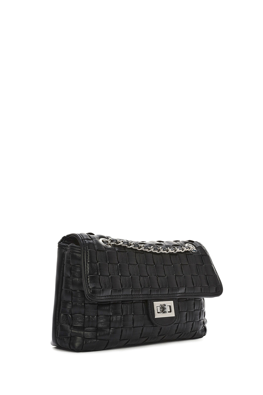 Women's Black Braided Chain Shoulder Bag