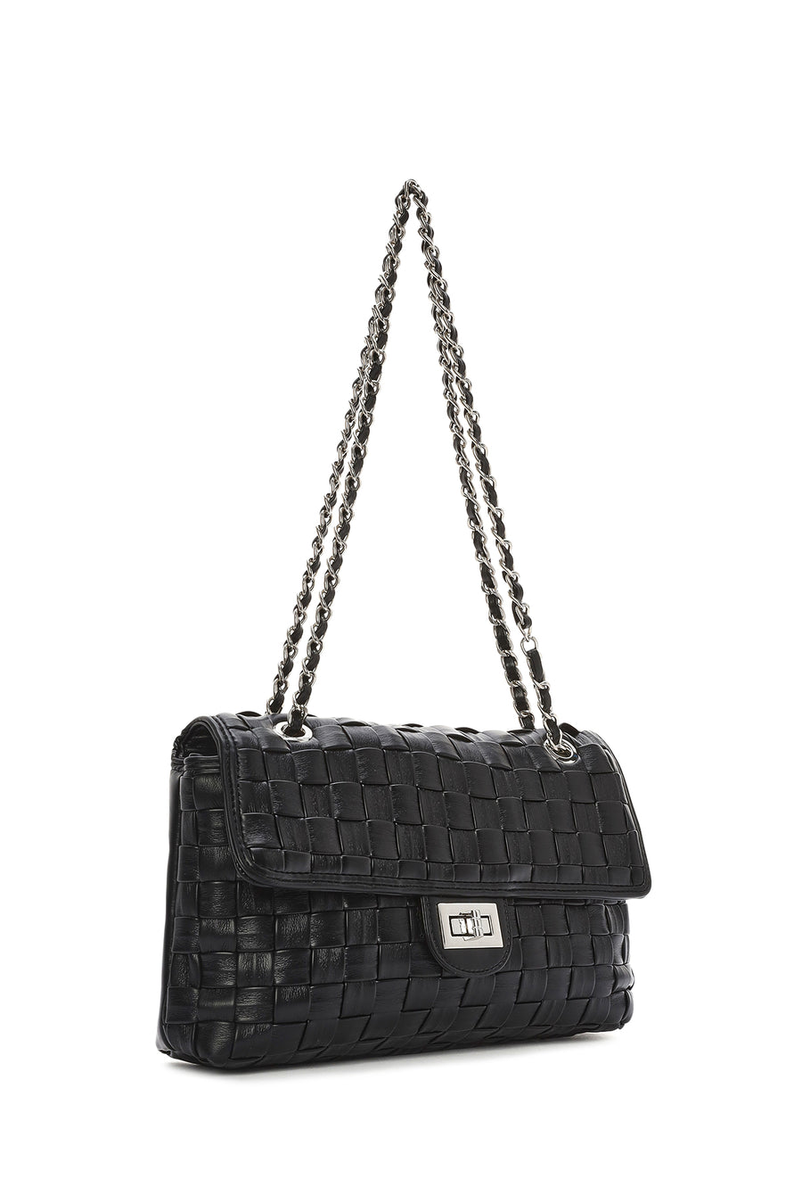 Women's Black Braided Chain Shoulder Bag