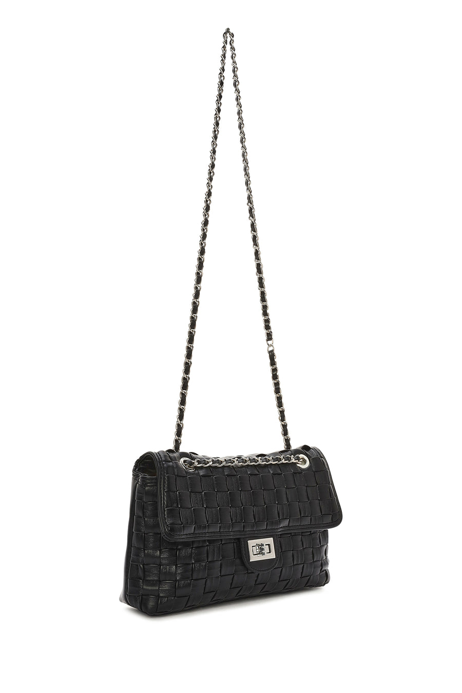 Women's Black Braided Chain Shoulder Bag