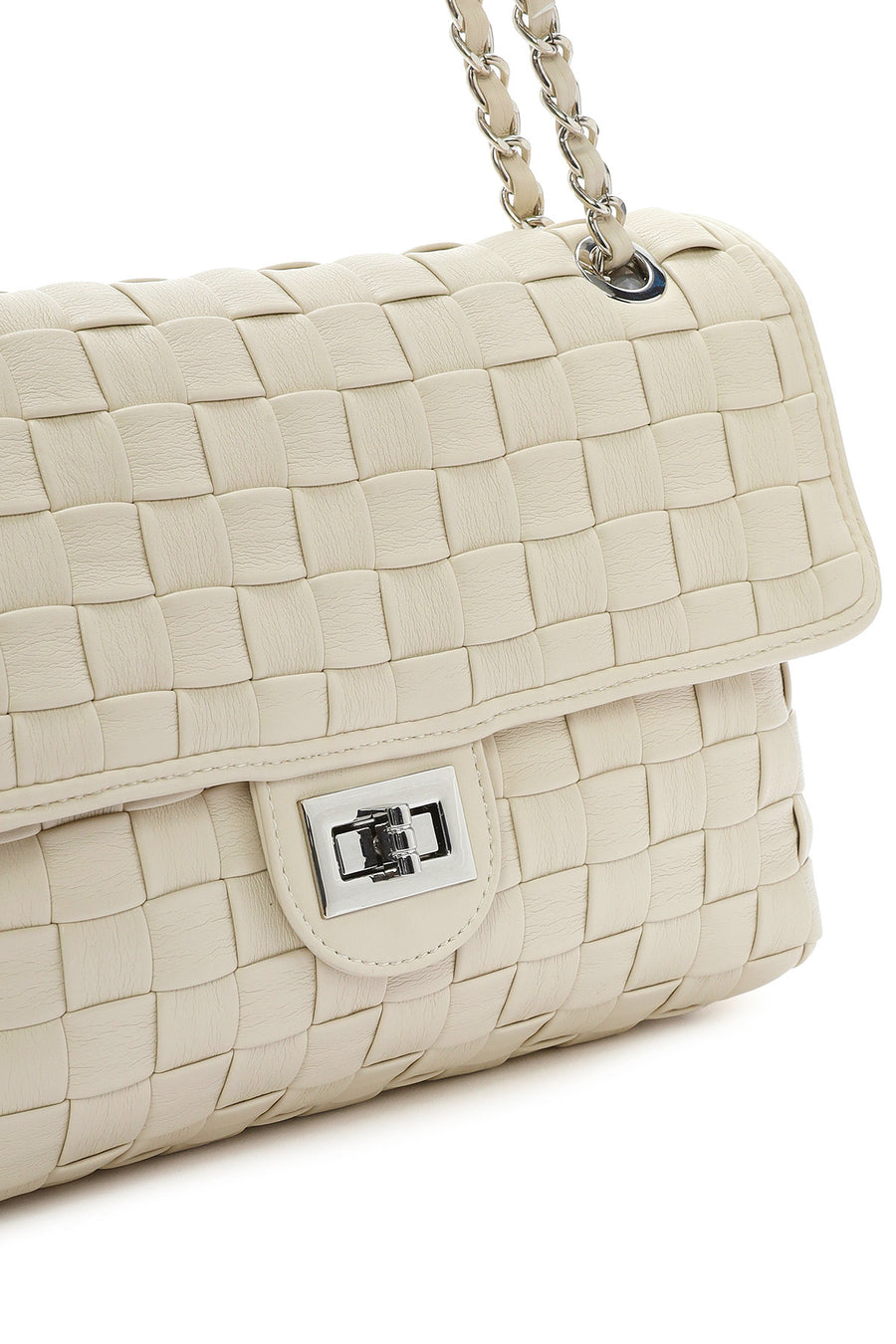 Women's Cream Braided Chain Strap Shoulder Bag
