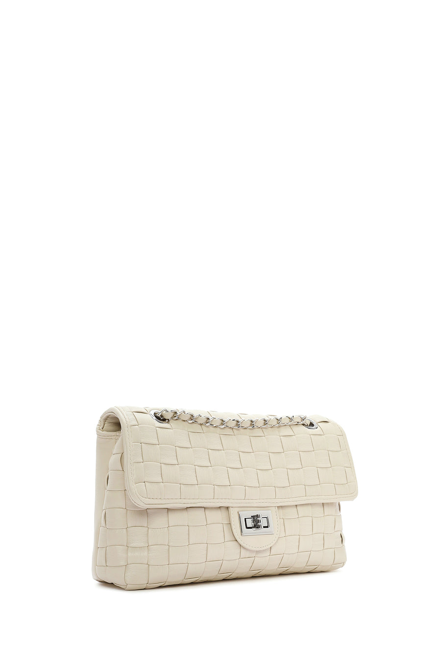 Women's Cream Braided Chain Strap Shoulder Bag