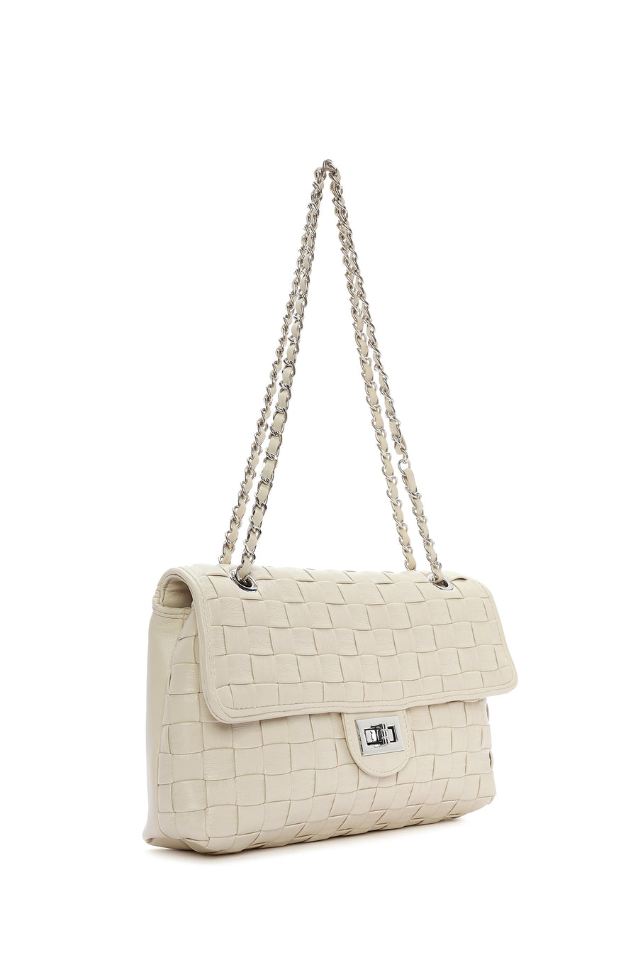 Women's Cream Braided Chain Strap Shoulder Bag
