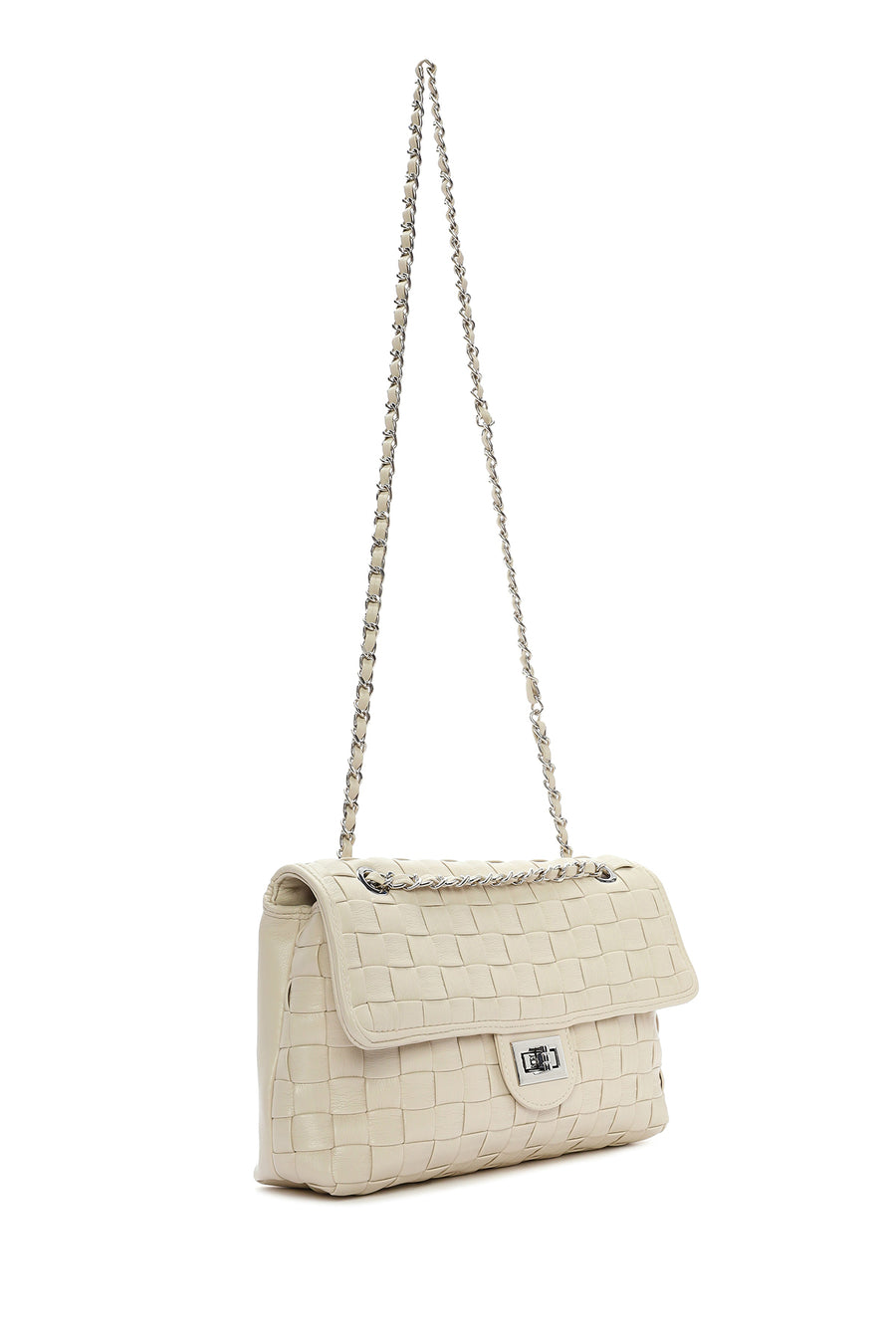 Women's Cream Braided Chain Strap Shoulder Bag