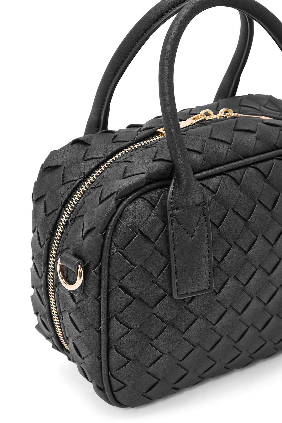Women's Black Long Strap Braided Shoulder Bag