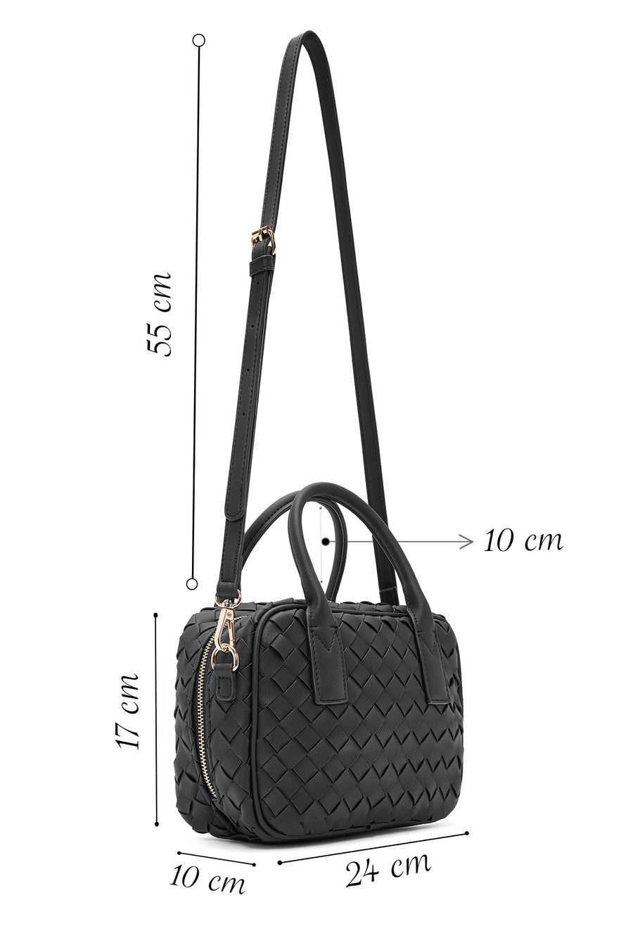 Women's Black Long Strap Braided Shoulder Bag