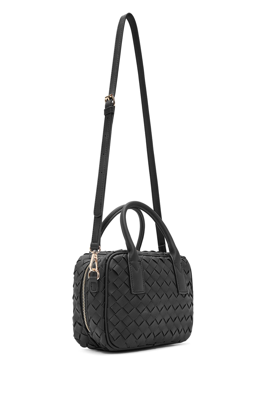 Women's Black Long Strap Braided Shoulder Bag