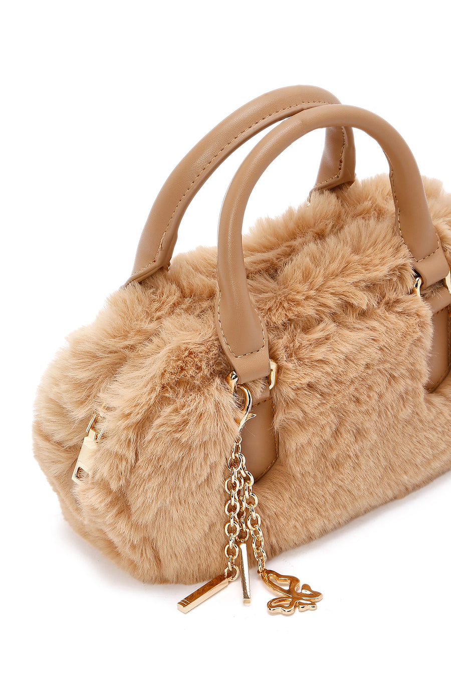 Women's Beige Long Strap Accessory Detailed Plush Mini Handbag