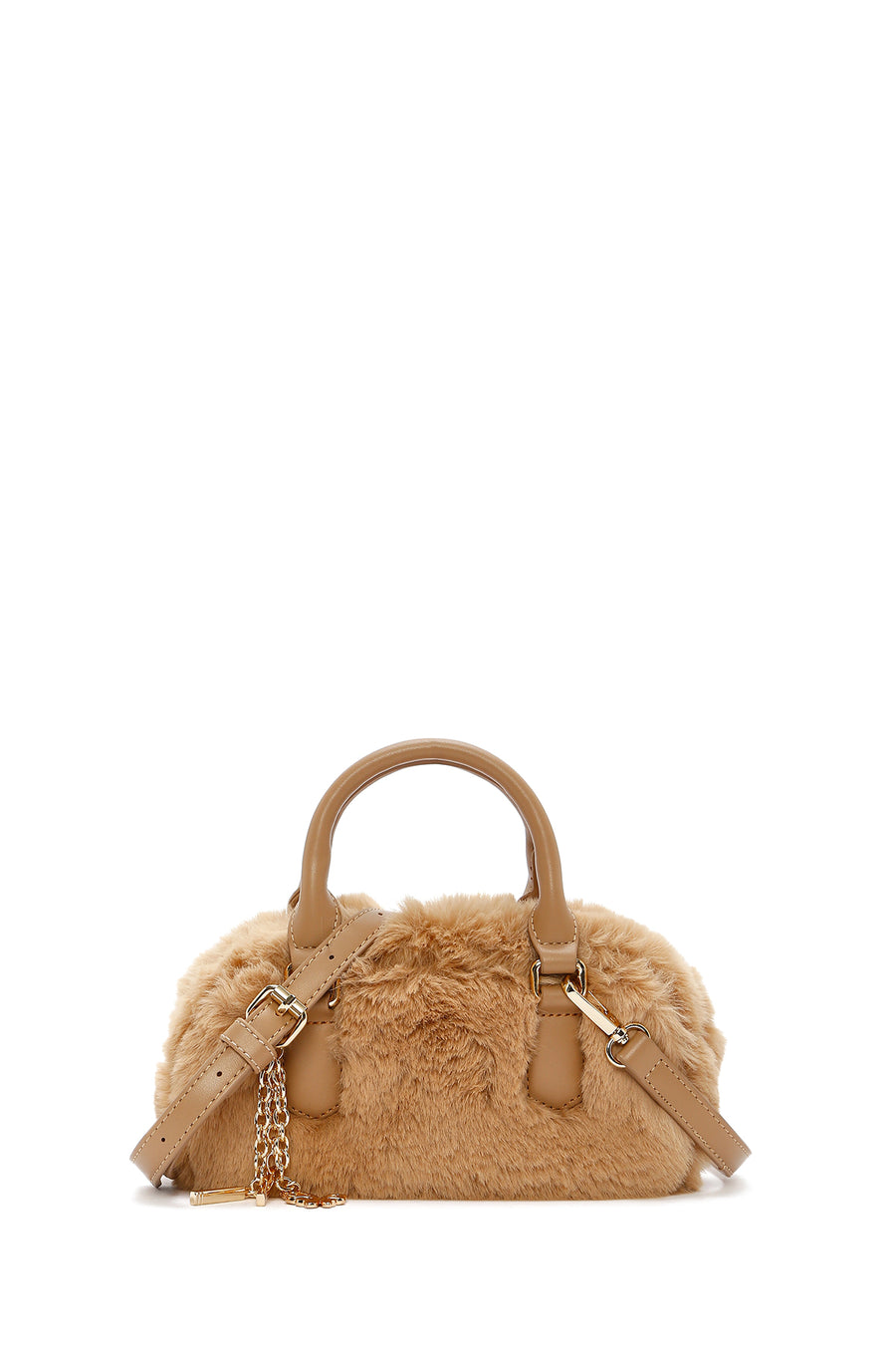 Women's Beige Long Strap Accessory Detailed Plush Mini Handbag 24WBD2476PH | Derimod