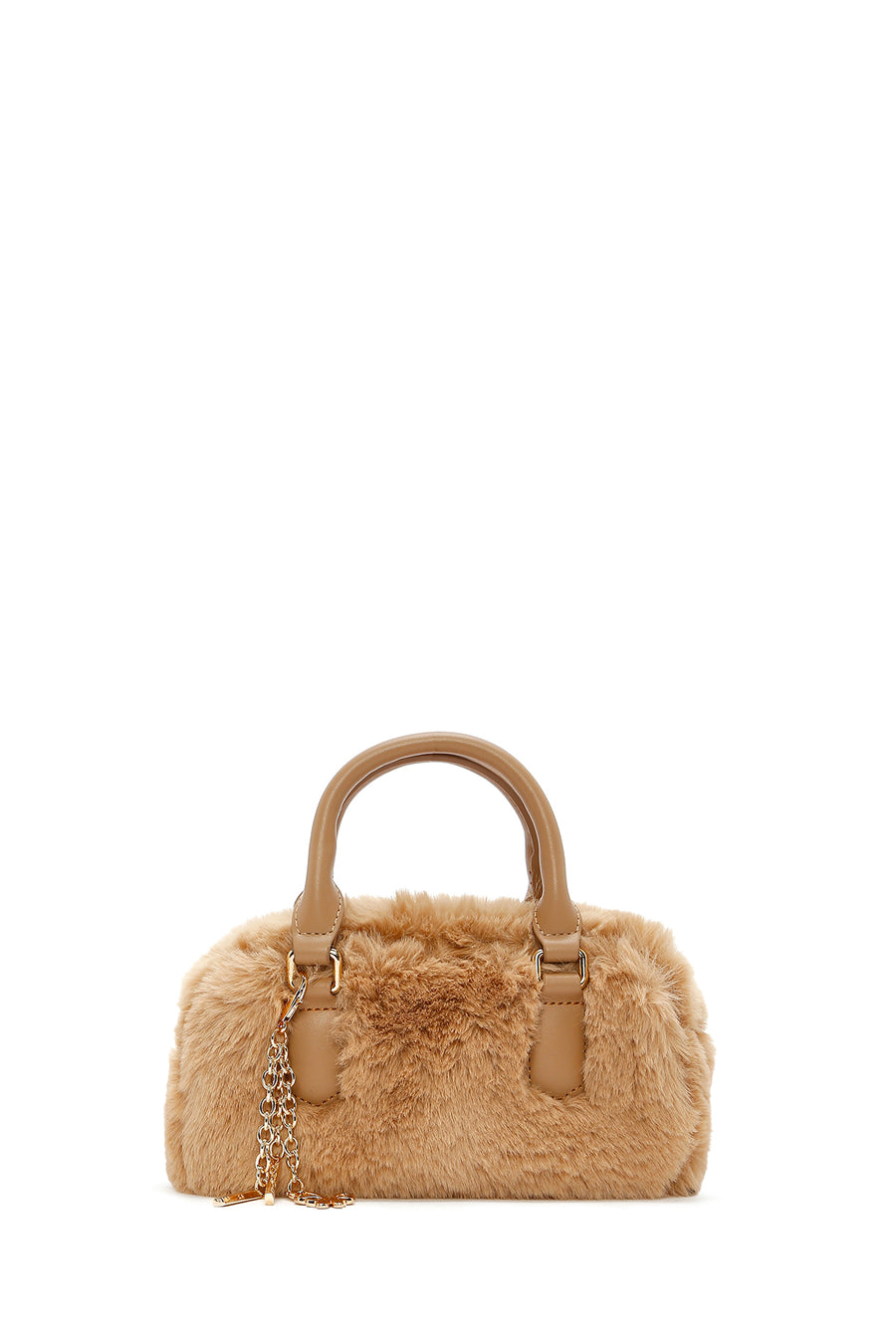 Women's Beige Long Strap Accessory Detailed Plush Mini Handbag
