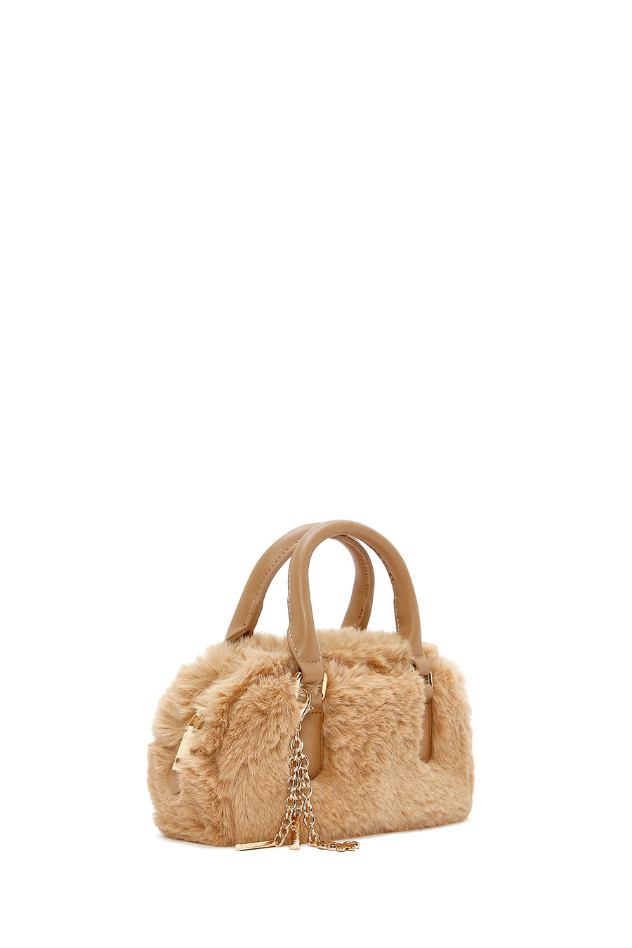 Women's Beige Long Strap Accessory Detailed Plush Mini Handbag