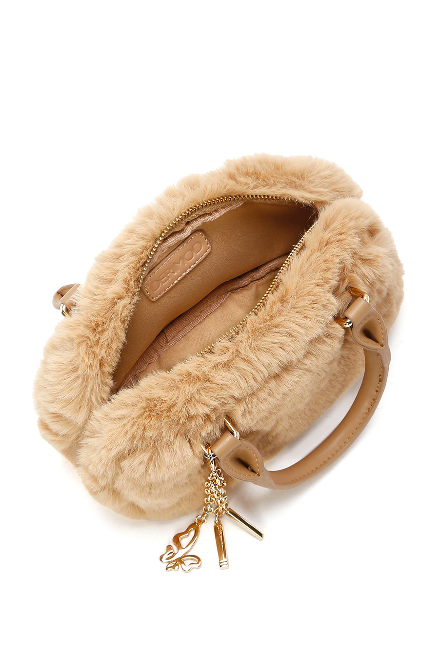 Women's Beige Long Strap Accessory Detailed Plush Mini Handbag