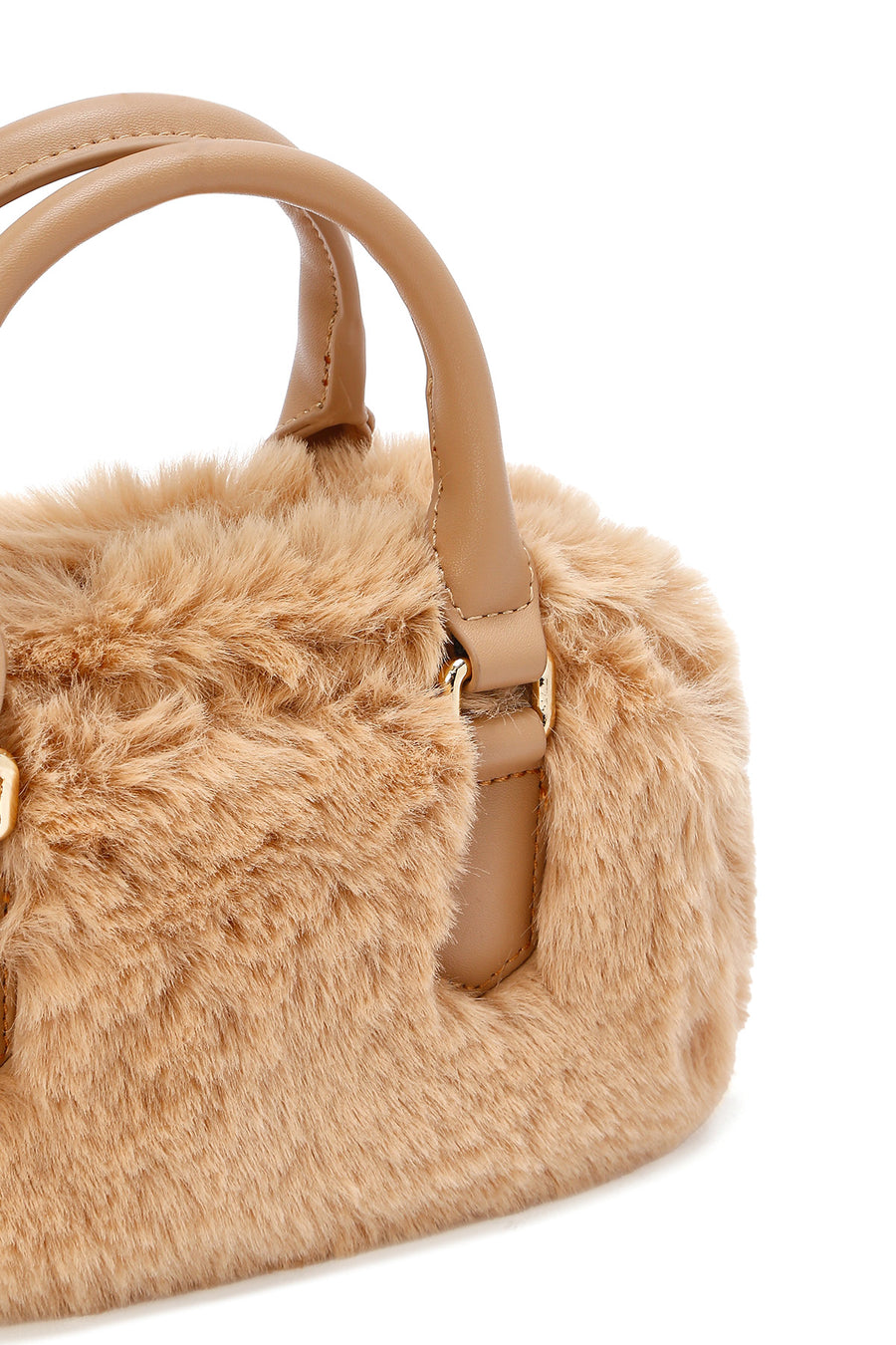 Women's Beige Long Strap Accessory Detailed Plush Mini Handbag