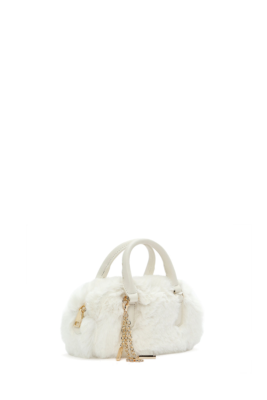 Women's Cream Long Strap Accessory Detailed Plush Mini Handbag