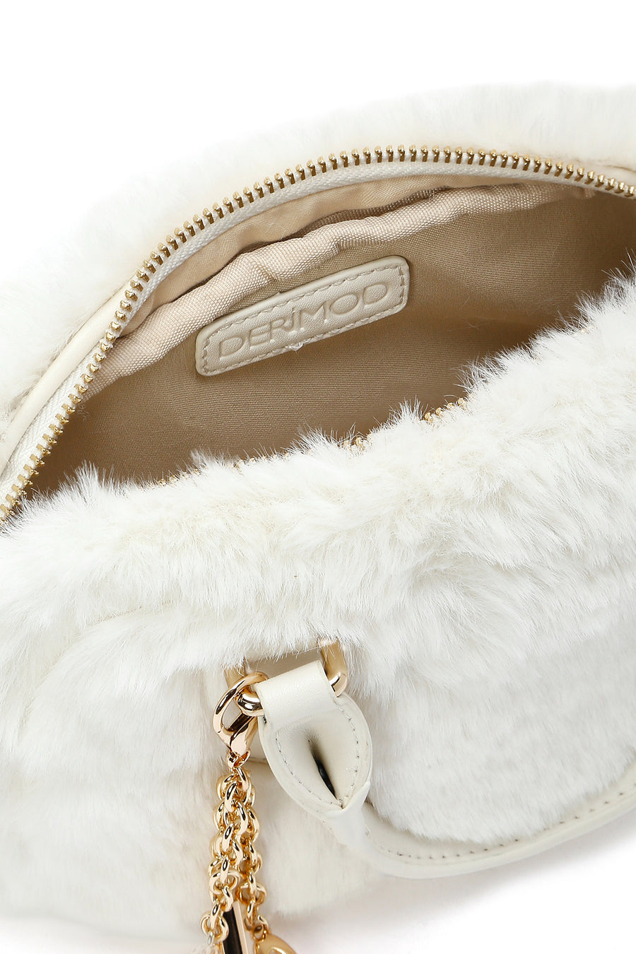 Women's Cream Long Strap Accessory Detailed Plush Mini Handbag