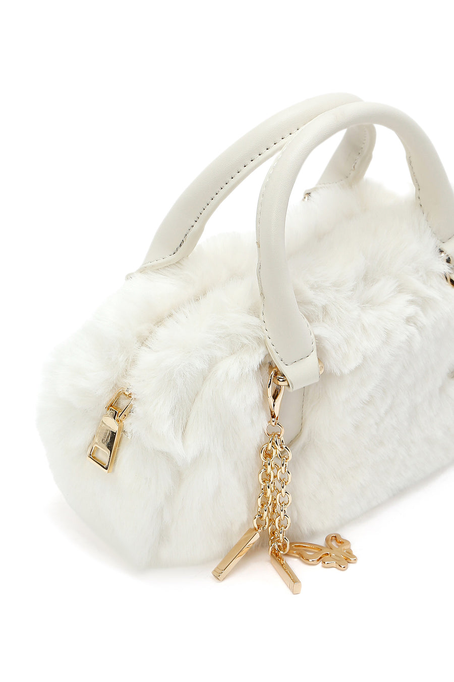 Women's Cream Long Strap Accessory Detailed Plush Mini Handbag