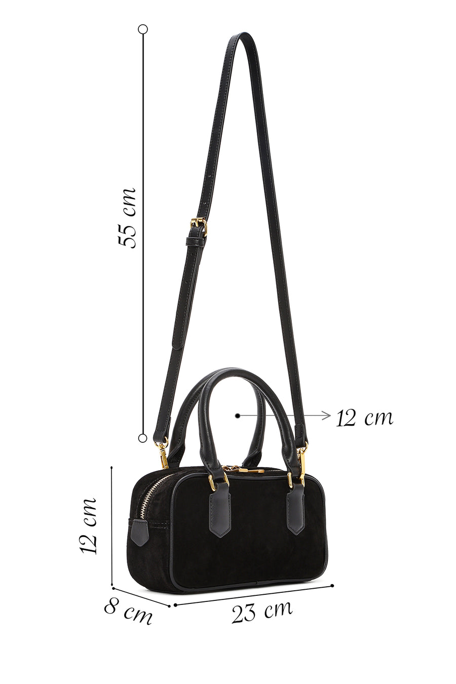 Women's Black Long Strap Suede Leather Mini Handbag