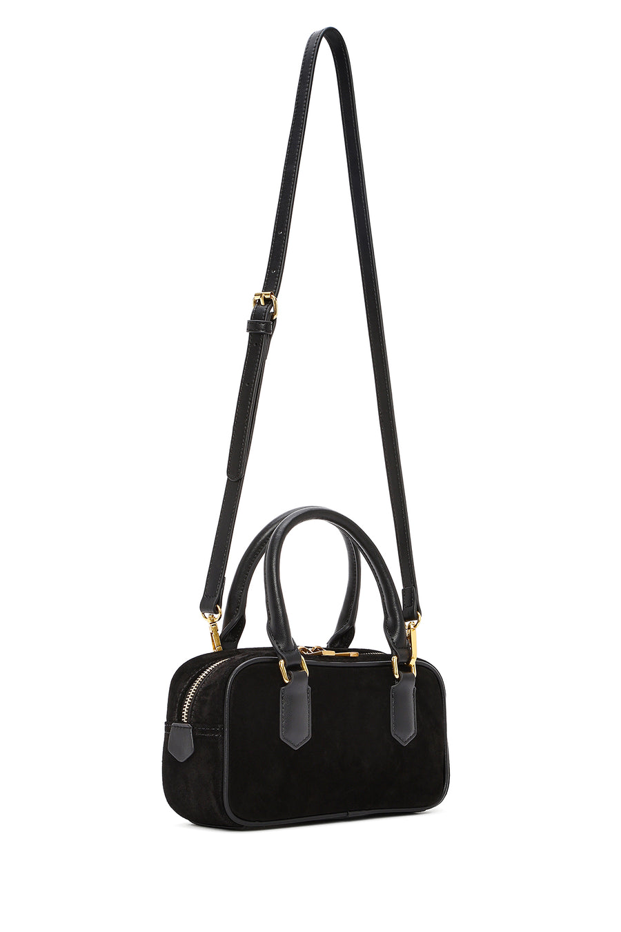 Women's Black Long Strap Suede Leather Mini Handbag