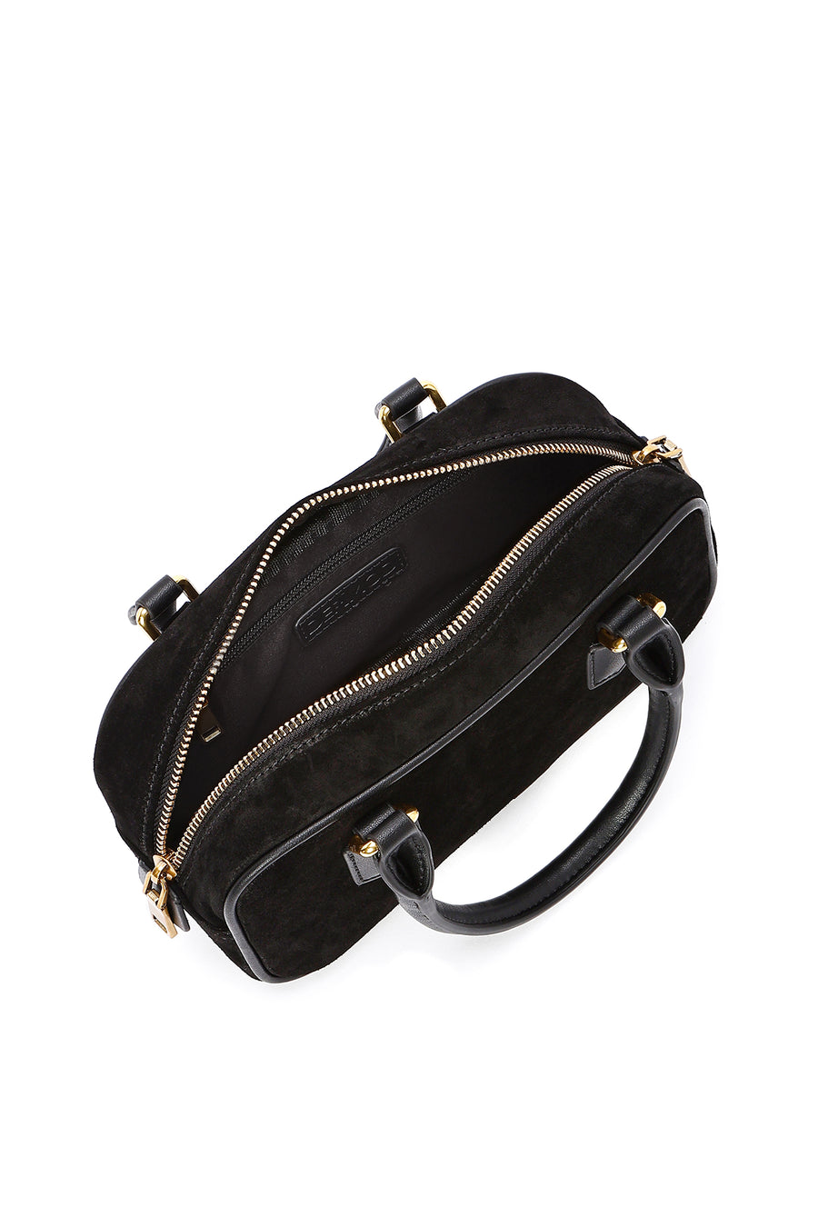 Women's Black Long Strap Suede Leather Mini Handbag