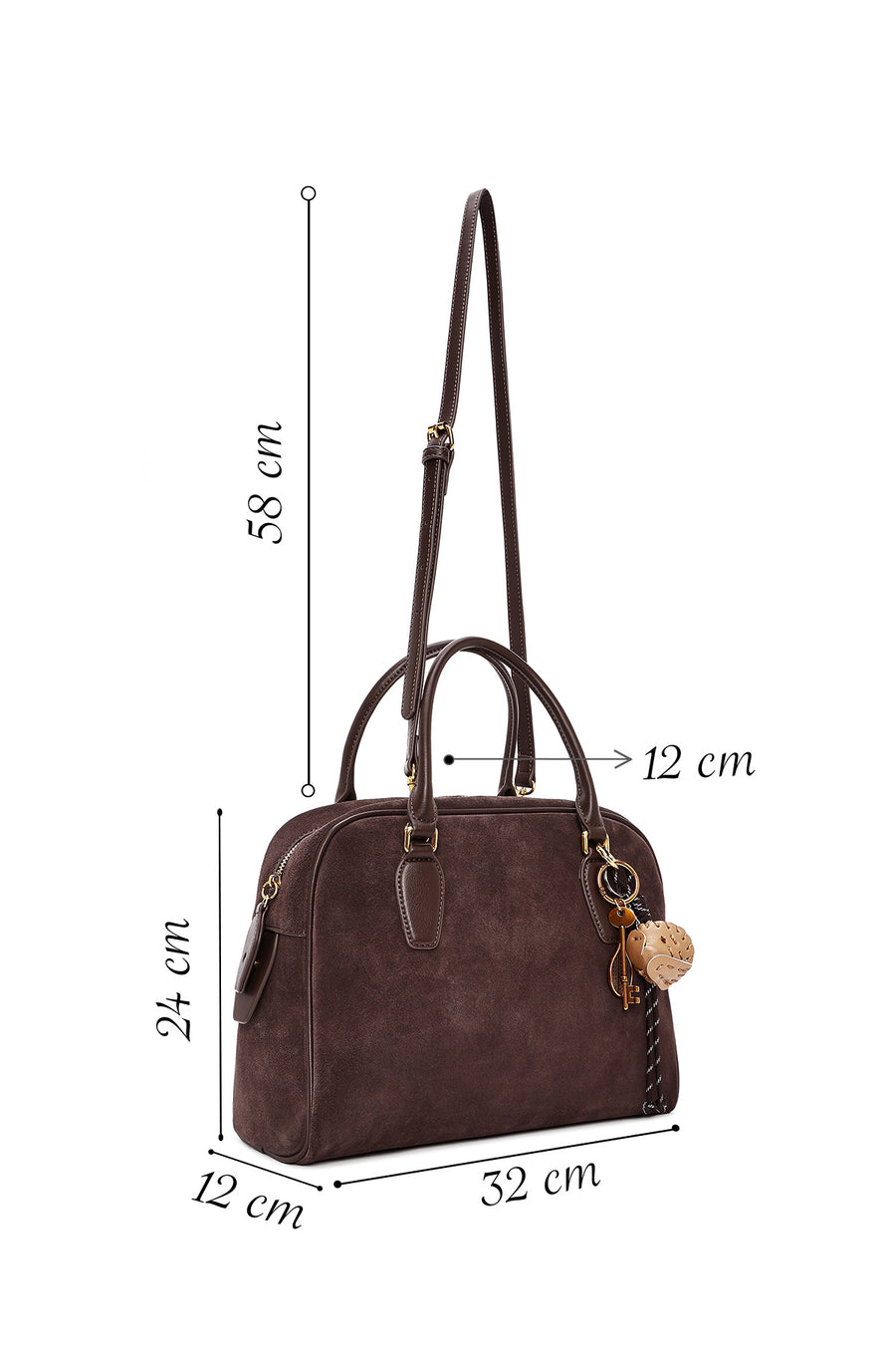 Women's Brown Long Strap Accessory Suede Leather Handbag