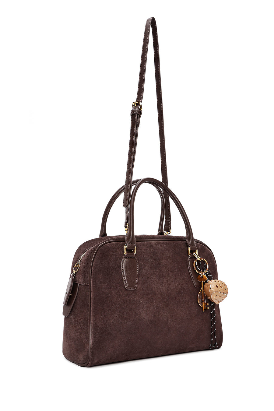 Women's Brown Long Strap Accessory Suede Leather Handbag
