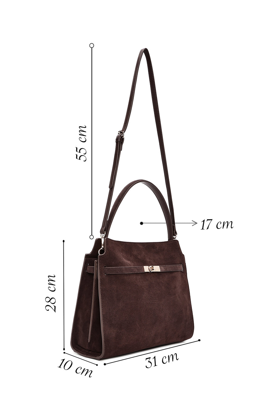 Women's Brown Long Strap Suede Leather Classic Shoulder Bag