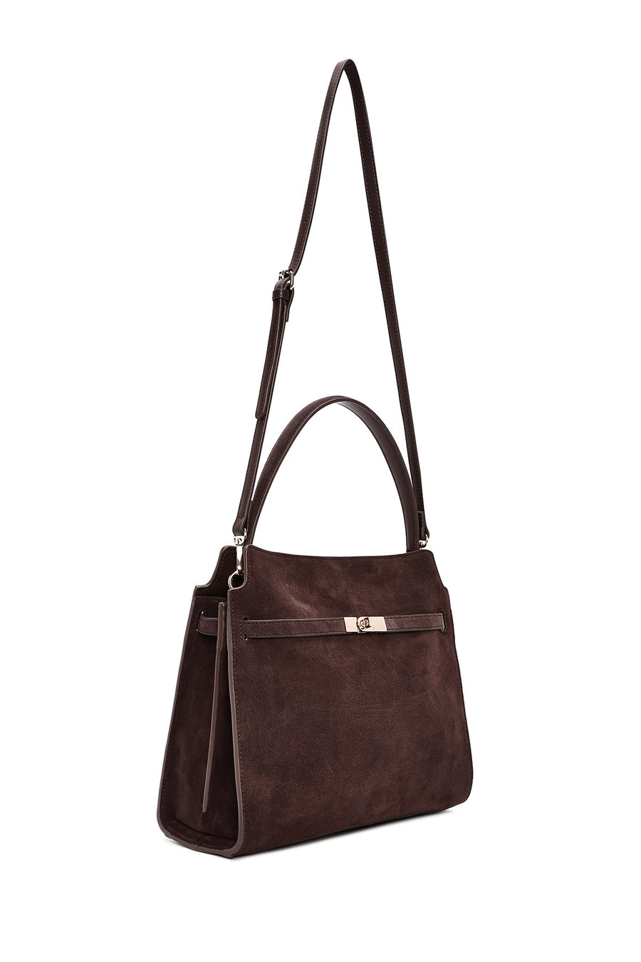 Women's Brown Long Strap Suede Leather Classic Shoulder Bag