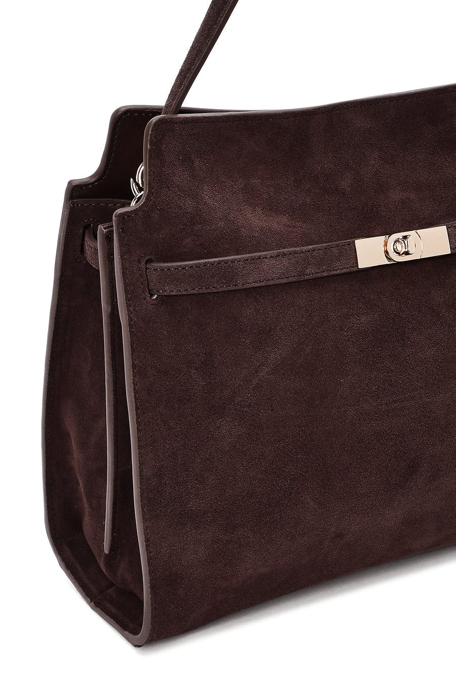 Women's Brown Long Strap Suede Leather Classic Shoulder Bag