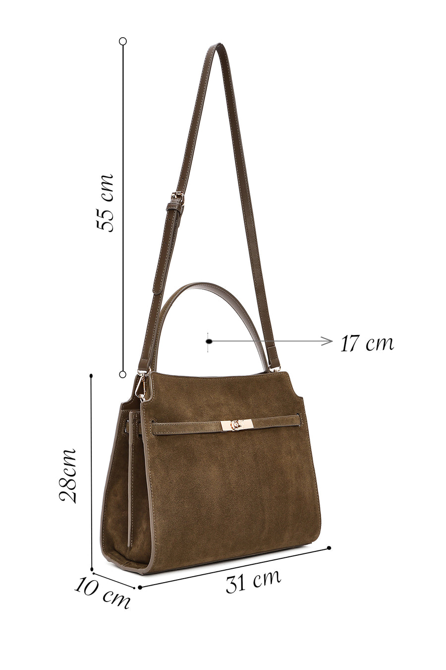 Women's Khaki Long Strap Suede Leather Classic Shoulder Bag
