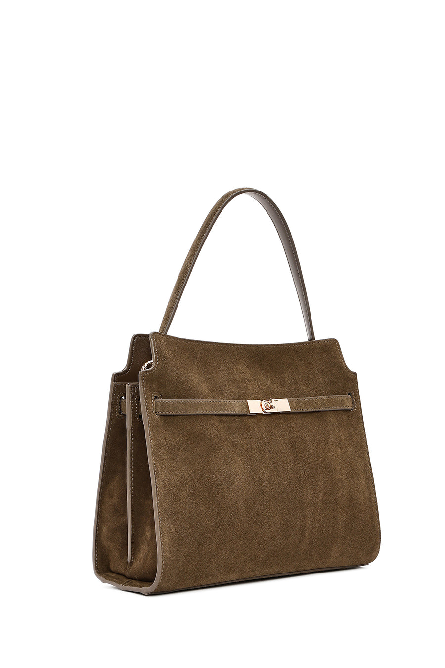 Women's Khaki Long Strap Suede Leather Classic Shoulder Bag
