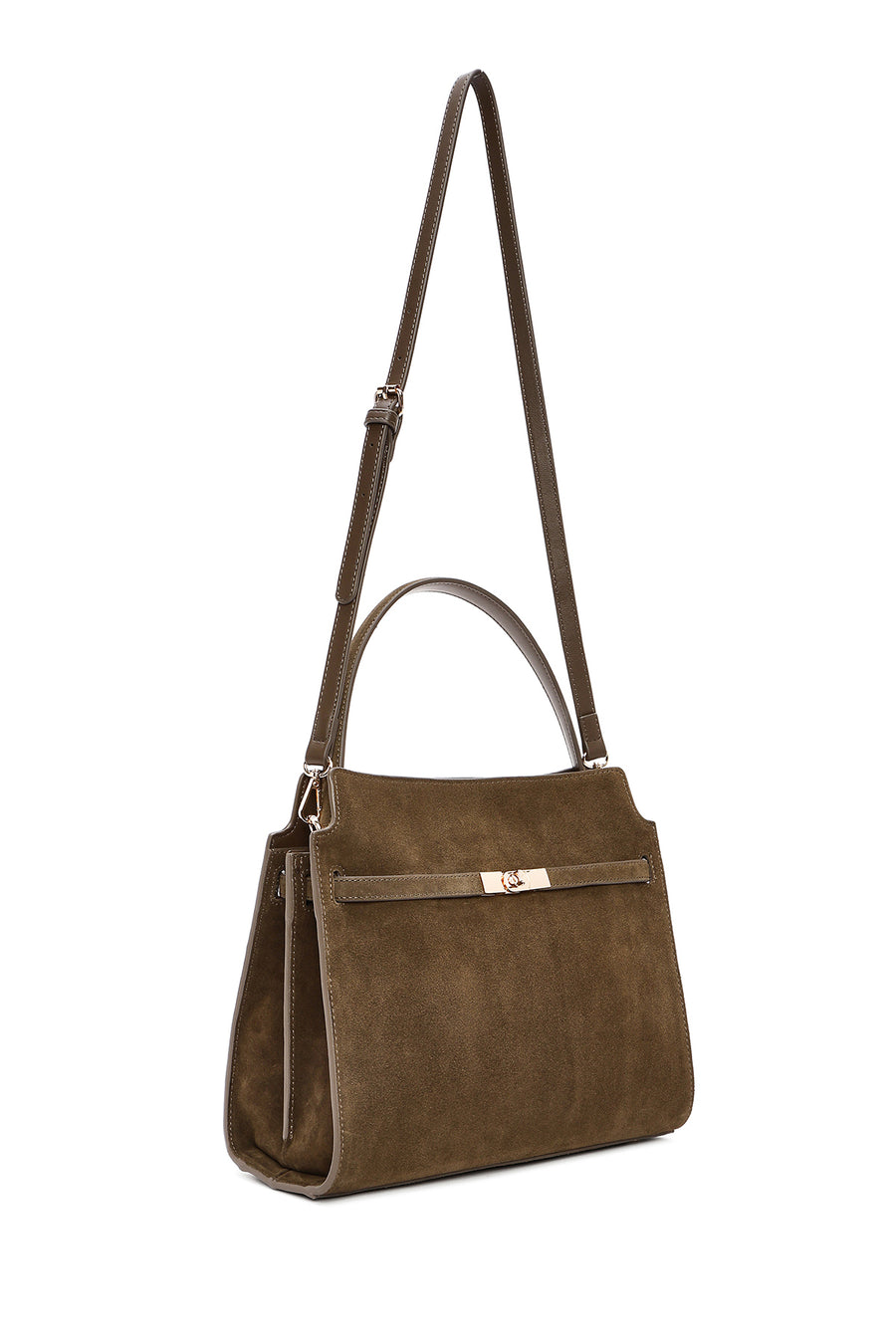Women's Khaki Long Strap Suede Leather Classic Shoulder Bag