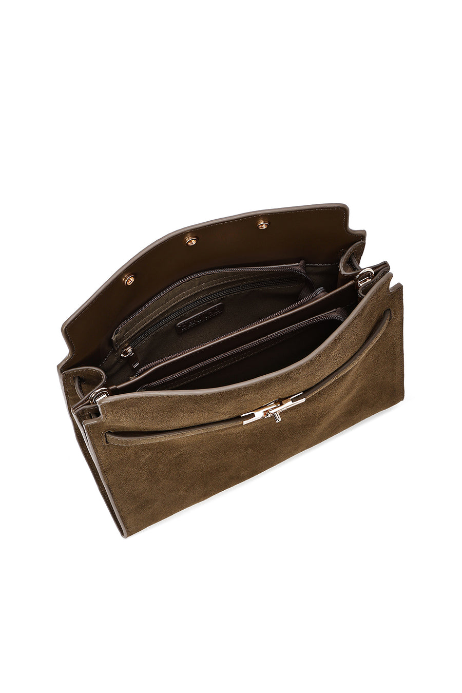 Women's Khaki Long Strap Suede Leather Classic Shoulder Bag