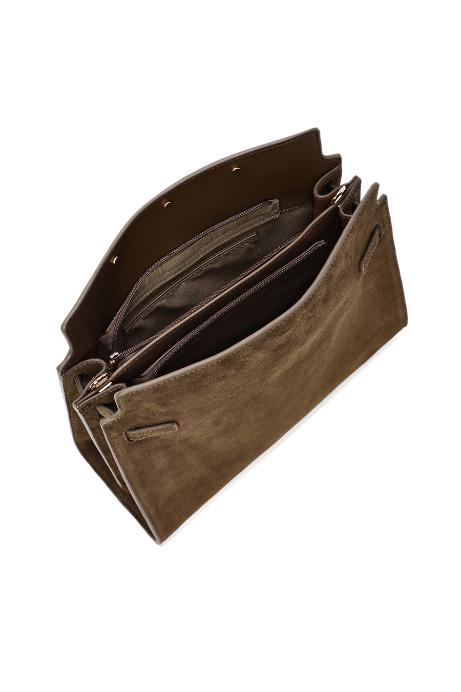 Women's Khaki Long Strap Suede Leather Classic Shoulder Bag