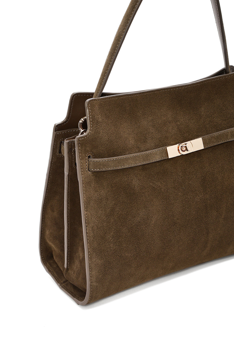 Women's Khaki Long Strap Suede Leather Classic Shoulder Bag
