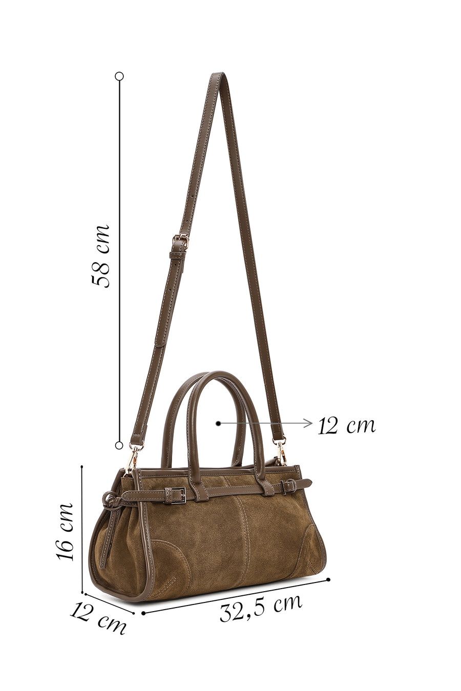 Women's Khaki Long Strap Suede Leather Handbag