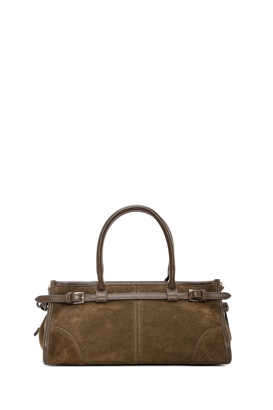 Women's Khaki Long Strap Suede Leather Handbag