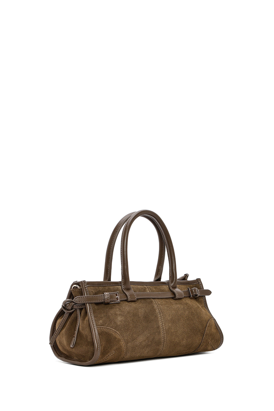 Women's Khaki Long Strap Suede Leather Handbag