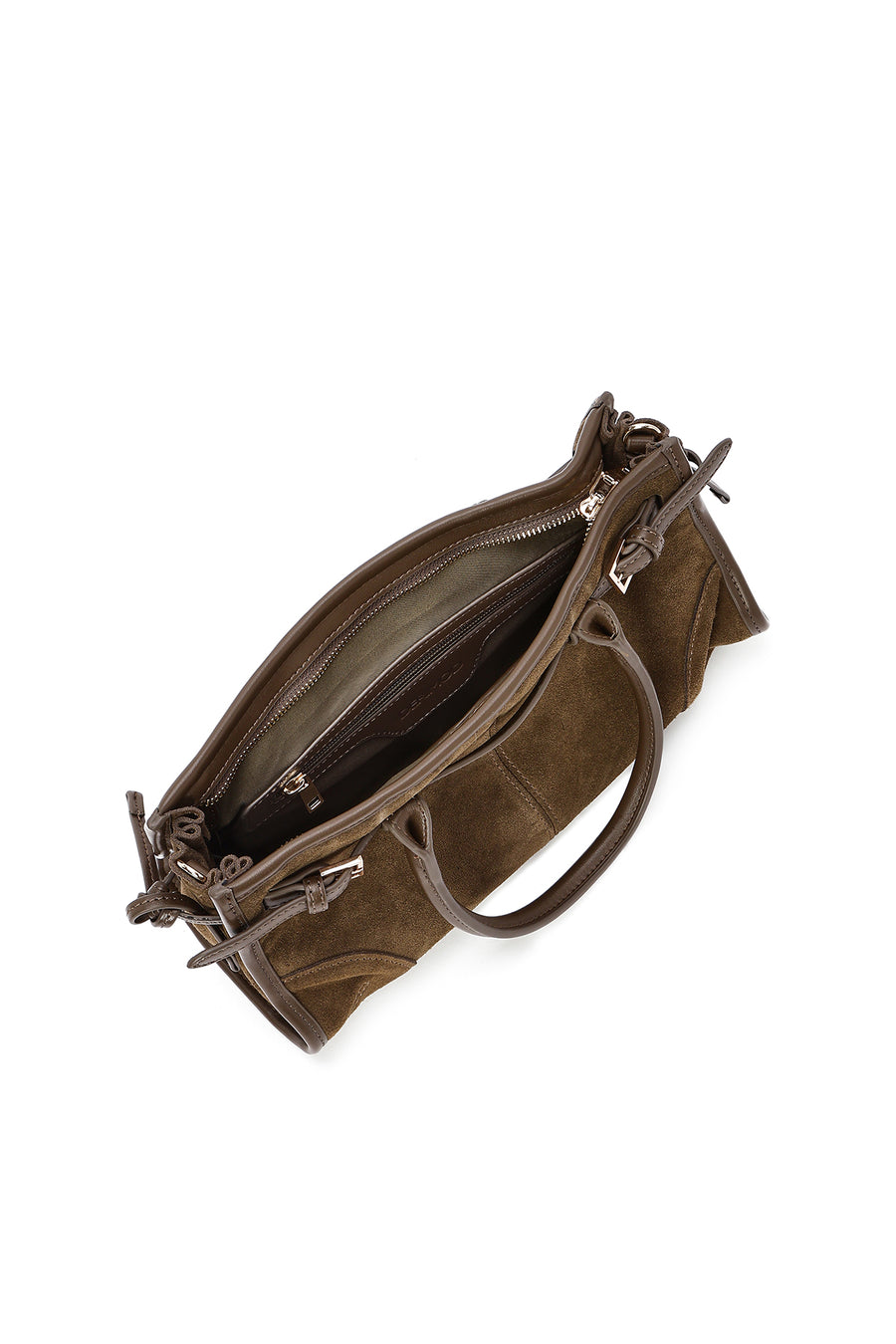 Women's Khaki Long Strap Suede Leather Handbag