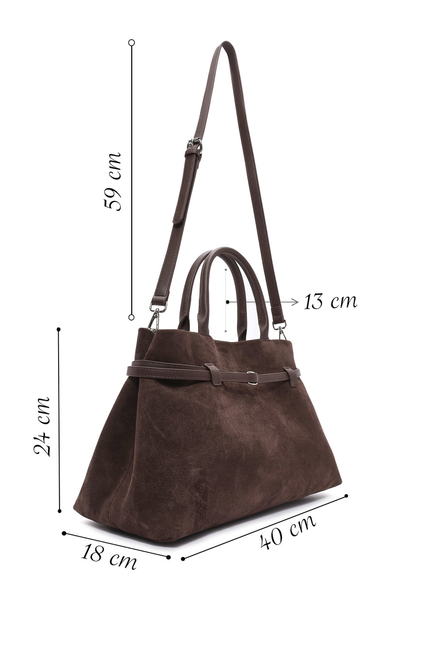 Women's Brown Long Strap Suede Leather Classic Handbag