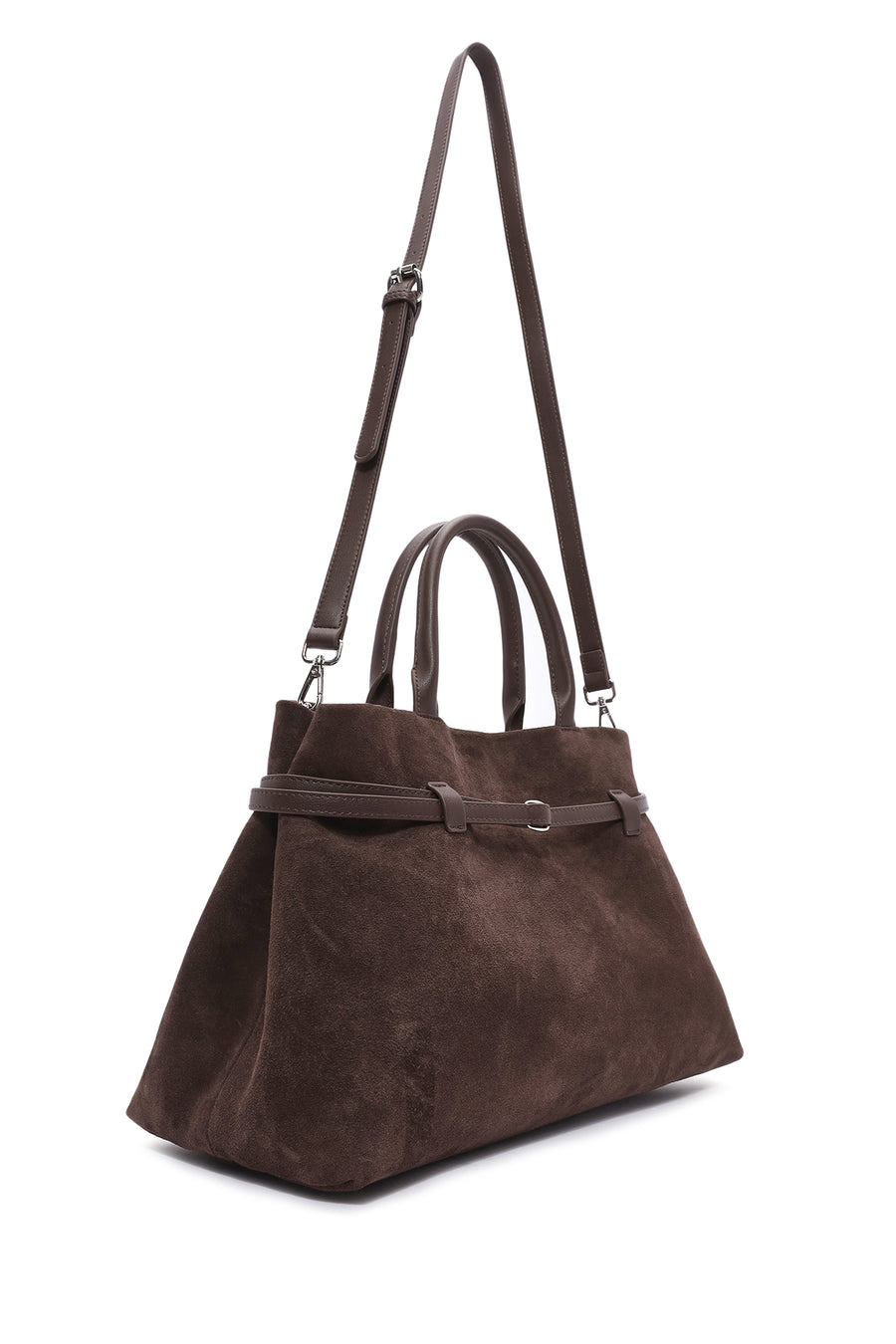 Women's Brown Long Strap Suede Leather Classic Handbag